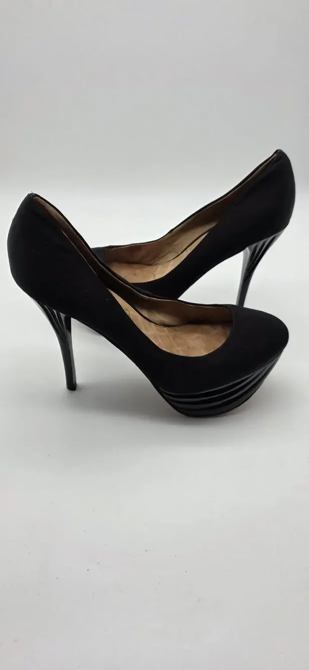 L.A.M.B. Gwen Stefani Black Suede Platform Stiletto Pumps Heels Size 8M